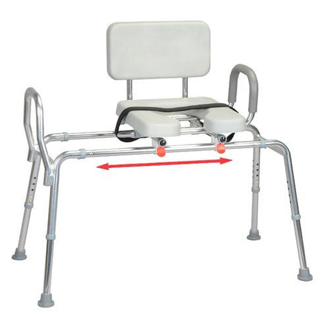 Extra Long Snap-N-Save Sliding Transfer Bench with Padded Cut Out Seat and Back