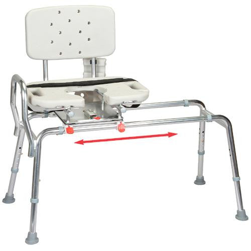 Long Snap-N-Save Sliding Transfer Bench with Cut Out Molded Swivel Seat