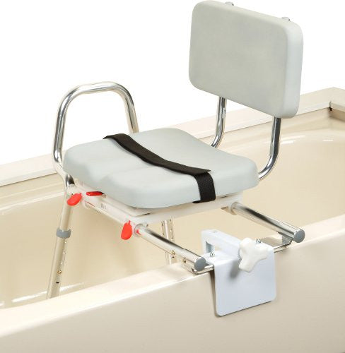 Extra Short Snap-N-Save Sliding Tub-Mount Transfer Bench with Padded Swivel Seat and Back
