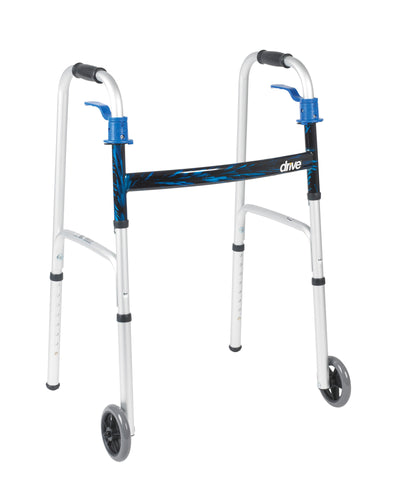 Deluxe Trigger Release Adult Folding Walker with 5" Wheels